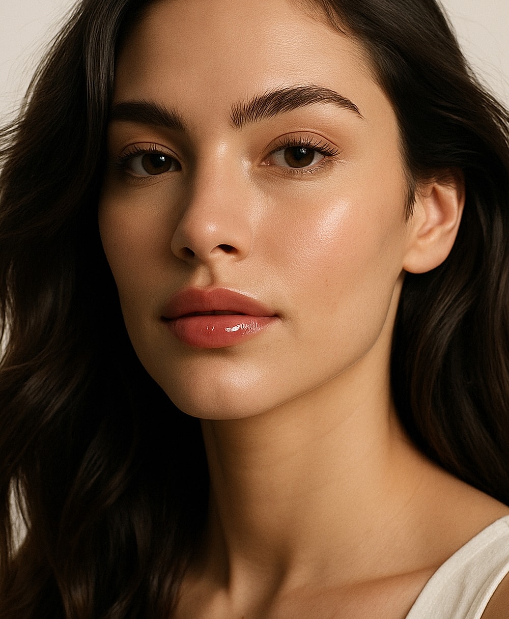 Portrait of a woman with glowing skin.